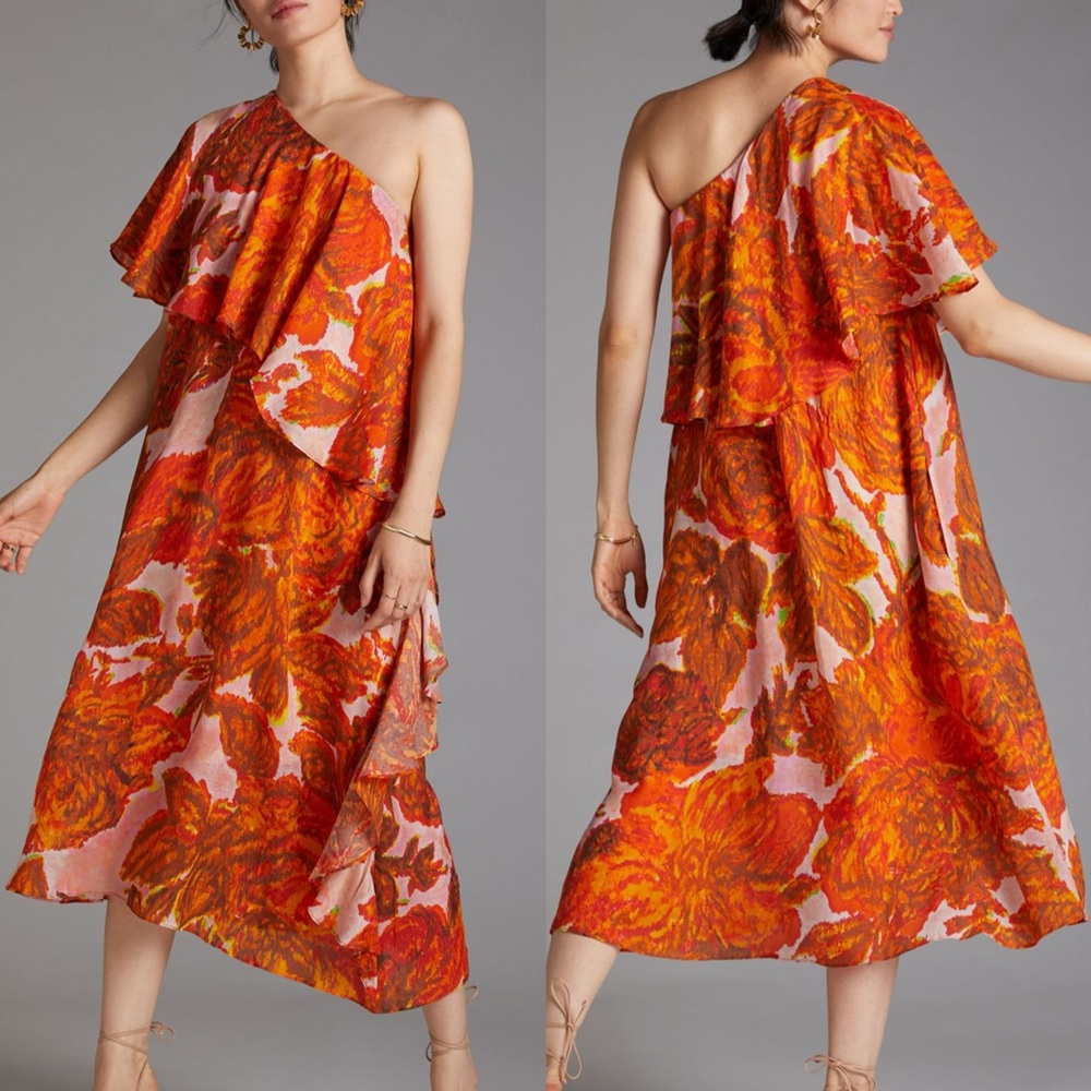 NWT Anthropologie Hope for Flowers Tracy Reese Floral One Shoulder Midi Dress L - Picture 2 of 10